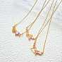 304 Stainless Steel Rose Rhinestone Pendant Necklaces for Women, Golden