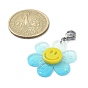 Sunflower with Smiling Face Acrylic Pendant Decorations, with 304 Stainless Steel Lobster Claw Clasps