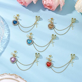 Rhinestone сплава сердца серьги, с 304 нержавеющая сталь кабельные цепи манжеты серьги для женщин