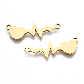 201 Stainless Steel Link Connectors, Laser Cut, Electrocardiograph with Heart