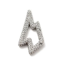 Brass Micro Pave Clear Cubic Zirconia Spring Gate Rings, Cadmium Free & Lead Free, Lightning Bolt