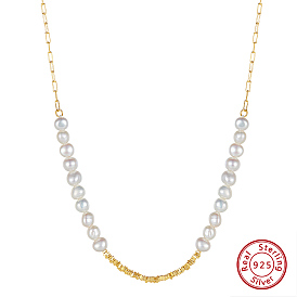 925 Sterling Silver with Natural Pearls Beads Necklaces, Round