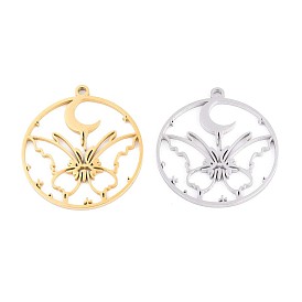 304 подвески из нержавеющей стали, лазерная резка, плоский круглый с подвеской в виде бабочки и луны