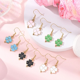 Серьги-подвески из сплава эмали в форме клевера, с 304 нержавеющей стали серьги крючки, золотые