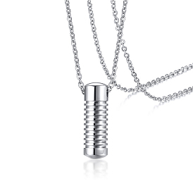 Grooved Column Urn Ashes Pendant Necklace, 316L Stainless Steel Pet Memorial Jewelry for Men Women