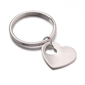 Porte-clés coeur en acier inoxydable, 43mm