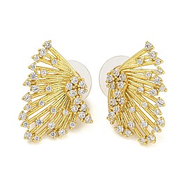 Brass Micro Pave Clear Cubic Zirconia Stud Earrings, Butterfly Wing