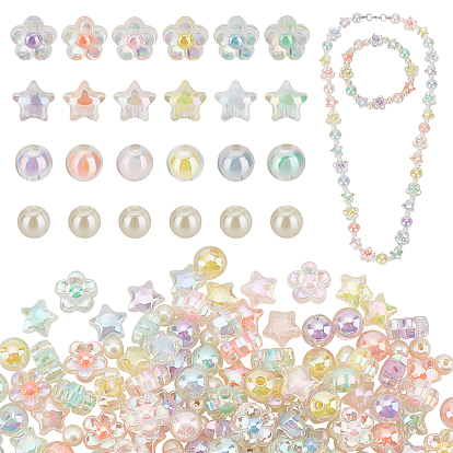 Transparent Acrylic Beads, Bead in Bead, AB Color, with Pearlized Glass Pearl Beads, Mixed Shape, for Jewelry Making