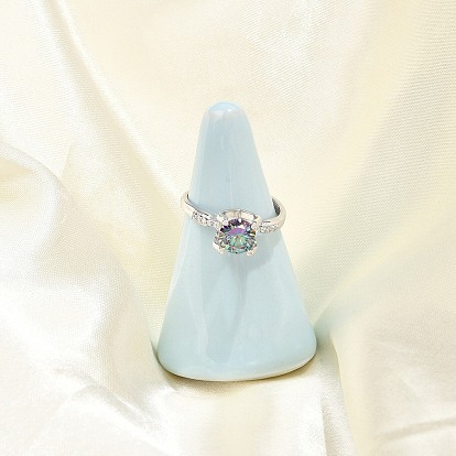 Родиевое покрытие 925 регулируемые кольца из стерлингового серебра с муассанитом для женщин, с микро проложить кубического циркония