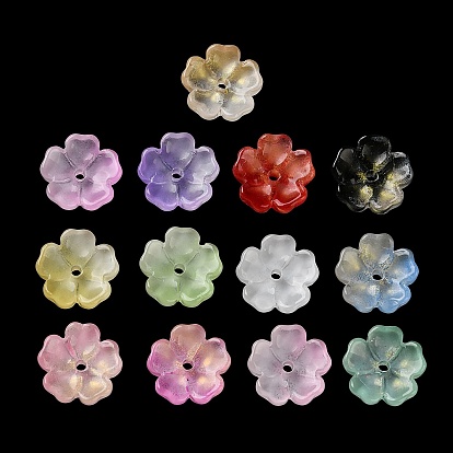 Колпачок из окрашенных и нагретых стеклянных бусин с градиентным цветом, 5-лепестков цветка, с блеском порошок