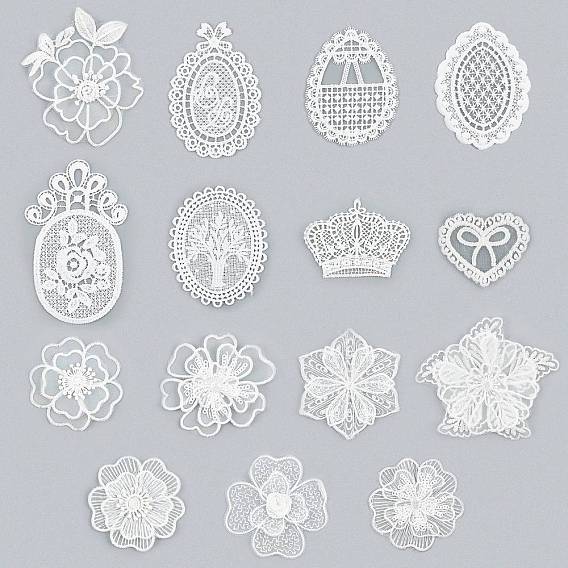 15Pcs 15 Style Lace Embroidery Sewing Fiber, DIY Garment Accessories, Mixed  Shape