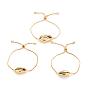 Pulseras bolo de latón ajustables, pulseras deslizantes, con cuentas de concha electrochapada, conchas