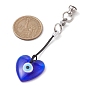 Glass Pendant Decorations, with 304 Stainless Steel Lobster Claw Clasps, Evil Eye