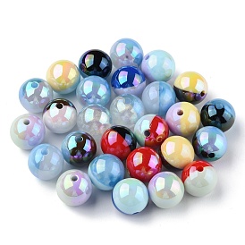 Two Tone UV Plating Opaque Acrylic Beads, Iridescent, Round