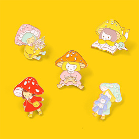 Cute Mushroom Man Pin for Girls' Clothing, Bags and Scarves - Metal Badge with Ribbon and Medal