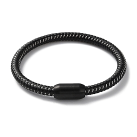 Leather Braided Round Cord Bracelet, with 304 Stainless Steel Magnetic Clasps for Men Women