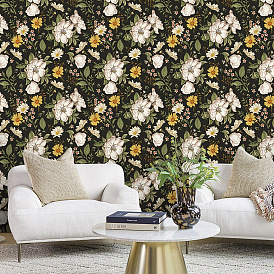 Retro dark floral self-adhesive wallpaper removable wallpaper waterproof tear-and-stick mural