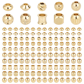PandaHall Elite 150Pcs 10 Style Brass Beads, Long-Lasting Plated, Cube & Column & Bicone & Round & Rondelle