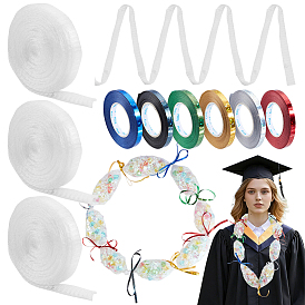 DIY Graduation Wreath Bag Kits, including PE Mesh Cover Bag, Plastic Laser Glitter Printed Ribbons