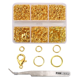DIY Jewelry Making Finding Kit, Including Brass Jump Rings, Zinc Alloy Lobster Claw Clasps, Tweezers