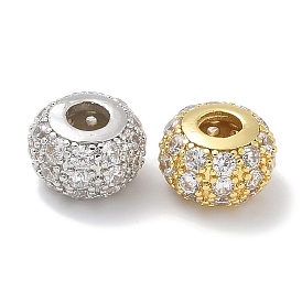 Rack Plating Brass Micro Pave Cubic Zirconia Beads, Long-Lasting Plated, Lead Free & Cadmium Free, Rondelle