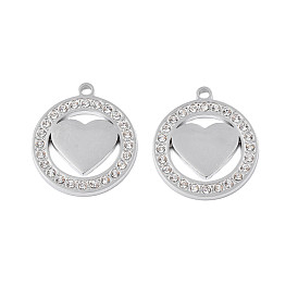 304 colgantes de acero inoxidable, con diamantes de imitación de cristal, anillo con el corazón
