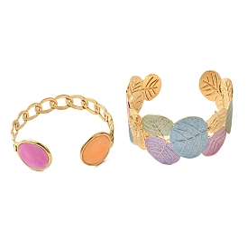 304 Широкие браслеты-манжеты из нержавеющей стали с эмалью для женщин, реальный 18 k позолоченный