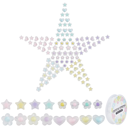 160Pcs 16 Styles Transparent Acrylic Beads and 1 Roll Elastic Crystal Thread, for DIY Stretch Bracelets Making Kits
