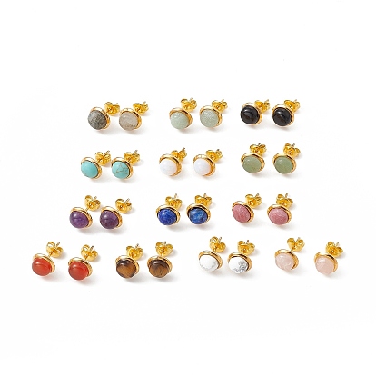 Gemstone Half Round Stud Earrings, Brass Jewelry for Women, Cadmium Free & Lead Free