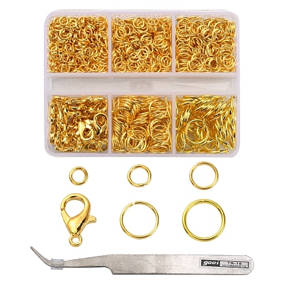 DIY Jewelry Making Finding Kit, Including Brass Jump Rings, Zinc Alloy Lobster Claw Clasps, Tweezers