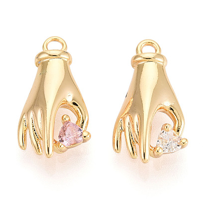 Латунные микропаве прозрачные подвески с фианитом, руки с сердцем, без никеля , реальный 18 k позолоченный