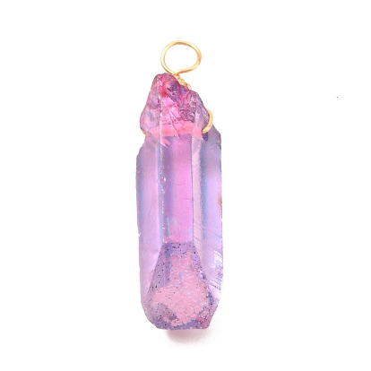 Natural Quartz Crystal Point Pendants, with Real 18K Gold Plated Eco-Friendly Copper Wire