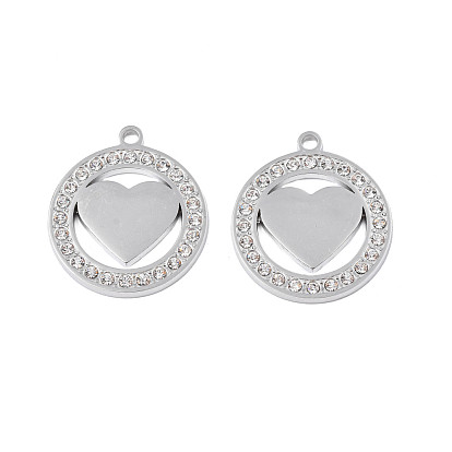 304 colgantes de acero inoxidable, con diamantes de imitación de cristal, anillo con el corazón