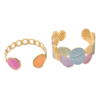 304 Широкие браслеты-манжеты из нержавеющей стали с эмалью для женщин, реальный 18 k позолоченный