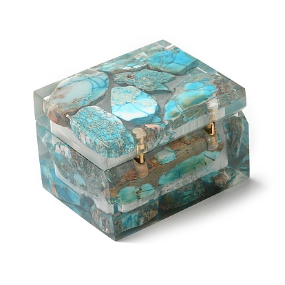 Transparent Resin Gift Boxes, with Dyed Natural Imperial Jasper and Magnetic Clasps