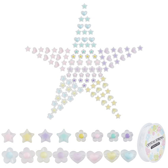 160Pcs 16 Styles Transparent Acrylic Beads and 1 Roll Elastic Crystal Thread, for DIY Stretch Bracelets Making Kits