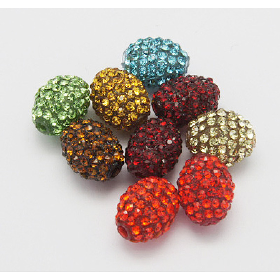 Бусины со стразами из смолы, овальные, 12x10 мм, отверстие : 1.5 мм