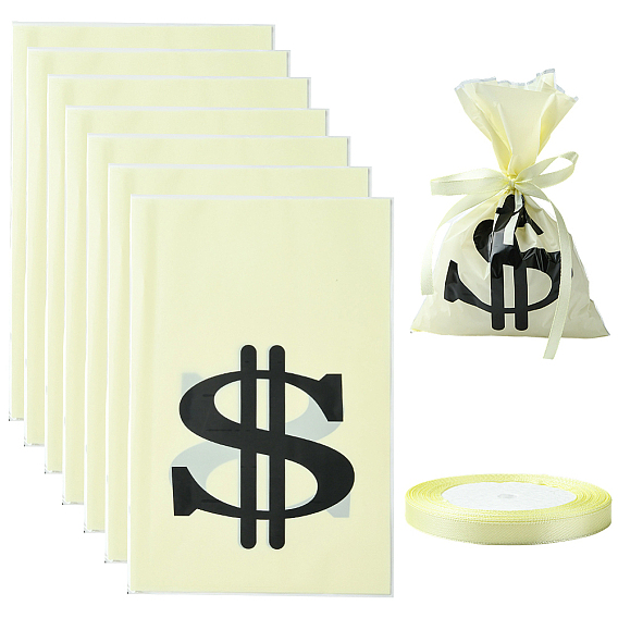 100 шт. целлофановые пакеты OPP черного цвета со знаком доллара, прямоугольные