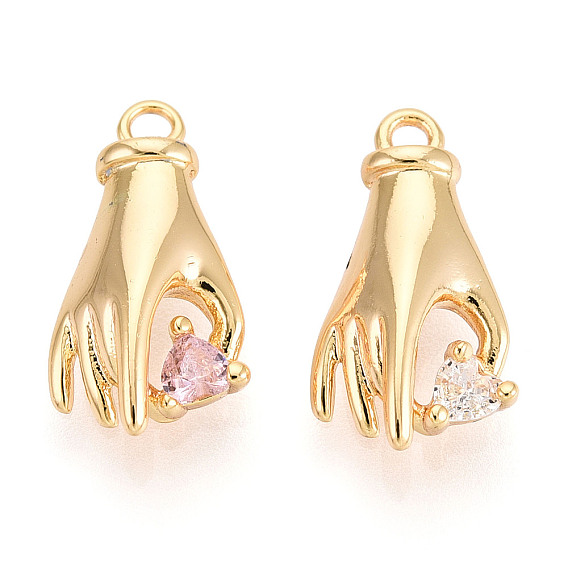 Латунные микропаве прозрачные подвески с фианитом, руки с сердцем, без никеля , реальный 18 k позолоченный
