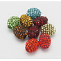 Бусины со стразами из смолы, овальные, 12x10 мм, отверстие : 1.5 мм