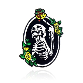 Alloy Brooches, Enamel Pins, for Backpack Cloth, Skull Theme, Black