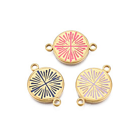 304 Stainless Steel Enamel Connector Charms, Real 18K Gold Plated, Flat Round
