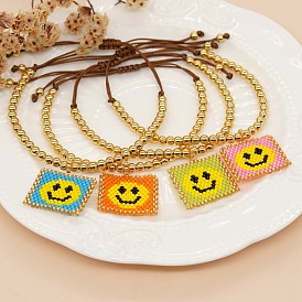 Cute Smiley Face Copper Bead Bracelet - Simple Fashion, Unisex.