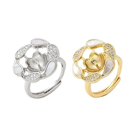 Цветочная латунная оболочка и кубический цирконий регулируемые оправы колец, за половину пробурено бисера, стойки покрытие, долговечный, без свинца и без кадмия