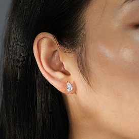 925 Sterling Silver Micro Pave Clear Cubic Zirconia Stud Earrings, Teardrop