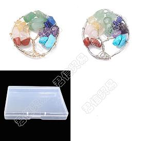 12 piezas 2 colores 7 colgantes de chips de piedras preciosas de aleación de chakra, árbol de la vida encanto, con alambre de cobre envuelto, mezclado teñido y sin teñir, anillo