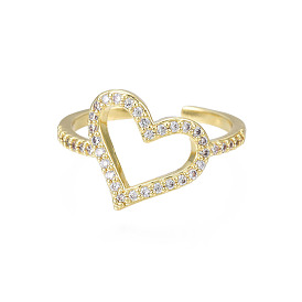 Anillo de puño abierto con corazón de circonita cúbica, anillo grueso de latón chapado en oro real 18k para mujer, sin níquel