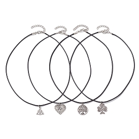 4Pcs Alloy Pendant Necklaces, with Waxed Cord