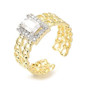 Открытые манжеты из латуни с микро-паве и кубическим цирконием для женщин, без кадмия и без свинца, долговечный, прямоугольные