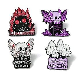 Alloy Brooches, Enamel Pins, for Backpack Cloth, Skull/Bat/Ghost/Evil Cat charm